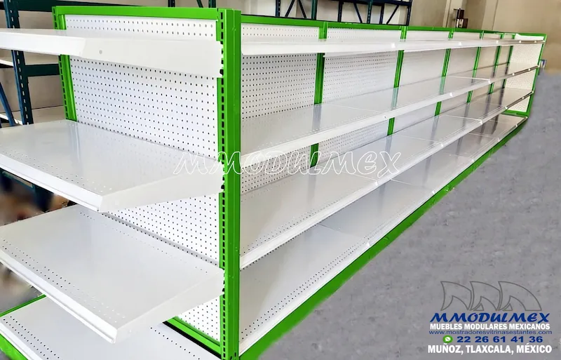 Góndola verde para tienda